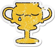 distressed sticker of a cute cartoon trophy vector