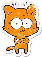 distressed sticker of a cartoon surprised cat vector