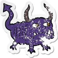 retro distressed sticker of a cartoon little demon vector