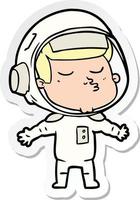 sticker of a cartoon confident astronaut vector