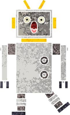 retro illustration style cartoon robot