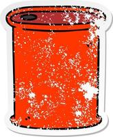 distressed sticker of a quirky hand drawn cartoon can vector
