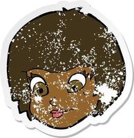 retro distressed sticker of a cartoon female face vector