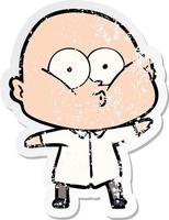 distressed sticker of a cartoon bald man staring vector