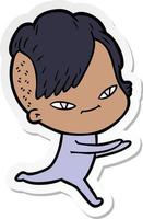 sticker of a cute cartoon girl with hipster haircut vector