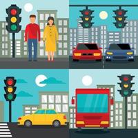 Traffic lights semaphore banner set, flat style vector