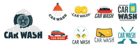 Car wash logo set, flat style vector