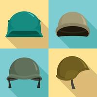 conjunto de iconos de casco del ejército, estilo plano vector