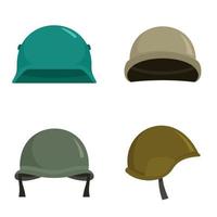 conjunto de iconos de casco del ejército, estilo plano vector