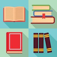 Library books icon set, flat style vector