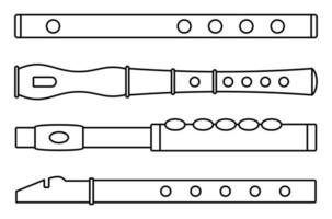 Music flute icon set, outline style vector