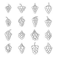 Grape wine bunch icons set, outline style vector