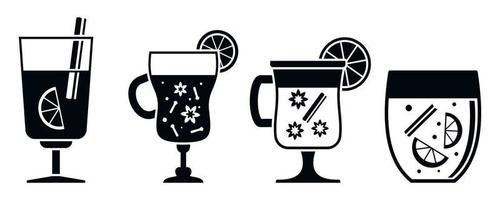 Hot mulled wine icon set, simple style vector