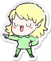 distressed sticker of a cartoon elf girl vector