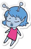 sticker of a cute alien girl cartoon vector