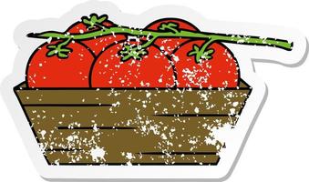distressed sticker cartoon doodle of a box of tomatoes vector