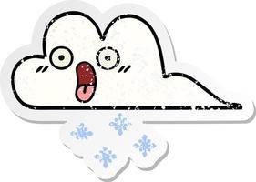 distressed sticker of a cute cartoon shocked snow cloud vector