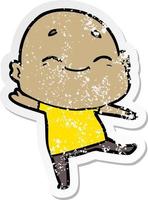 distressed sticker of a cartoon happy bald man vector