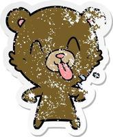 distressed sticker of a rude cartoon bear vector