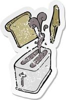 retro distressed sticker of a cartoon toaster spitting out bread vector