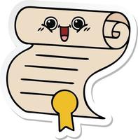 sticker of a cute cartoon contract vector