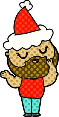 comic book style illustration of a man with beard wearing santa hat