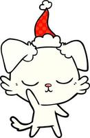 cute comic book style illustration of a dog wearing santa hat vector