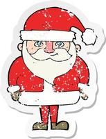 retro distressed sticker of a cartoon happy santa claus vector