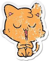 distressed sticker of a cartoon cat singing vector