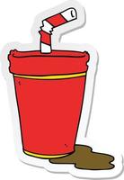 sticker of a cartoon soda cup vector