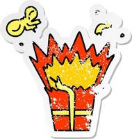 distressed sticker of a quirky hand drawn cartoon of an explosive present vector