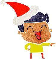 retro cartoon of a man laughing wearing santa hat vector