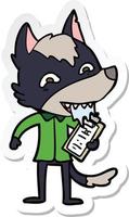 sticker of a cartoon hungry wolf with clip board vector