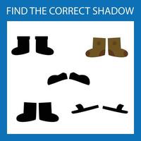 encuentra la sombra correcta con ropa, botas. juego educativo para niños. vector