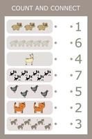 Match the number and the number of pets. Educational game for children. vector