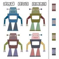 Cut out and glue the part of the robot to its pair.Preschool worksheet, kids activity worksheet, printable worksheet vector