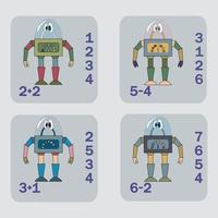 diseño de vector de hoja de trabajo, tarea para calcular la respuesta y conectarse al número correcto.