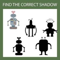 Funny multicolored robot. Find the correct shadow. Educational game for children. vector