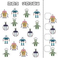 Counting Game for Preschool Children.  Count how many robots vector