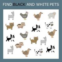 Find  black and white toys. Preschool worksheet, worksheet for kids, printable worksheet vector