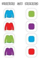 worksheet vector design, challenge to connect the long sleeve  with its color. Logic game for children.