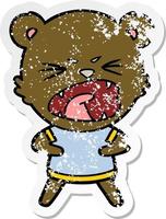 distressed sticker of a angry cartoon bear vector