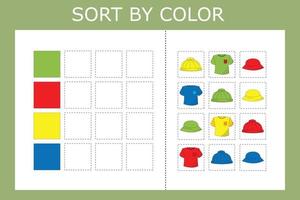 Sort  clothes by color. Logic game for children. vector