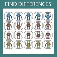 Educational game for children. Find all robots that are different from others in the row and circle them vector