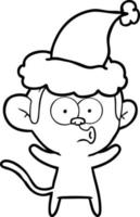 line drawing of a surprised monkey wearing santa hat vector