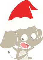 cute flat color illustration of a elephant wearing santa hat vector