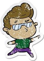 distressed sticker of a cartoon cool guy vector