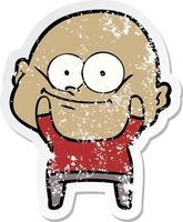 distressed sticker of a cartoon bald man staring vector