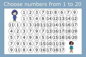 Connect the numbers from 1 to 20 in the correct order and go through the maze vector