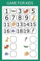 juego educativo de matemáticas para niños. completa la línea, escribe los números que faltan vector